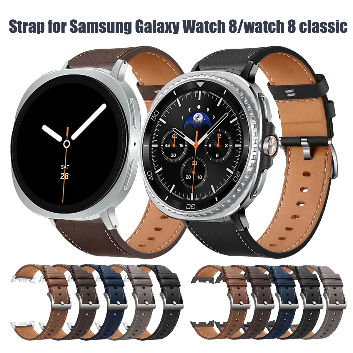 No Gaps Armband für Samsung Galaxy Watch 8 44 mm 40 mm Lederarmband für Galaxy Watch Classic 8 46 mm Armband Vintage-Armband