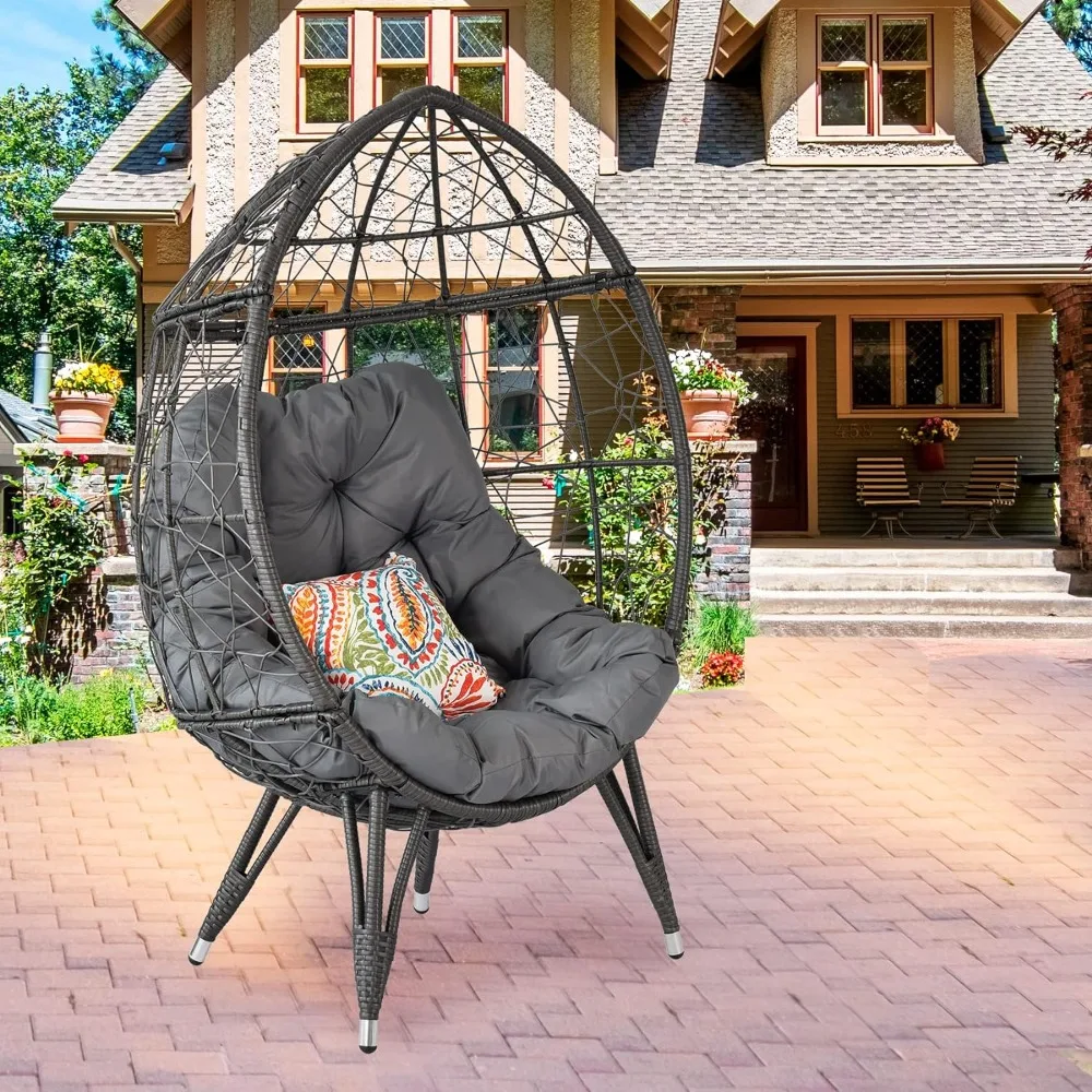 

Outdoor Patio Wicker Egg Chair Oversived Indoor Basket Wicker Chair with Stand Grey Cushion 410bls Capacity 30Dx39.37Wx12.75H