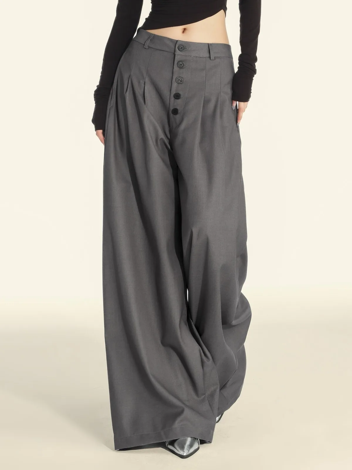 

ZHISILAO Vintage High Waist Wide Leg Pants Women Elegant Solid Office Lady Floor Length Trousers Autumn 2024