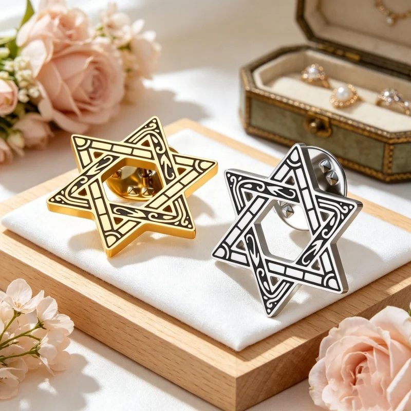 LIKGREAT Israel Jewish Six-pointed Star Brooch Spiritual Protection Symbol Clothing Accessory Hexagram Star of David Brooch Pin