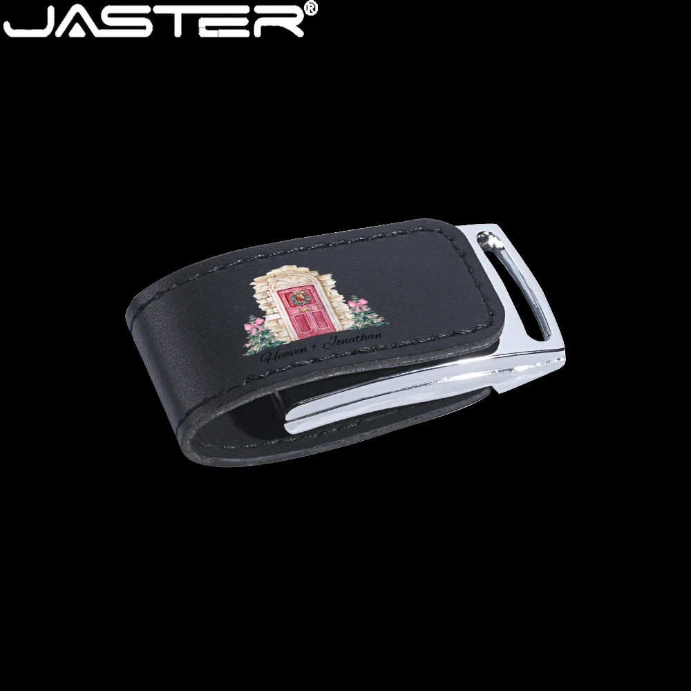 Pendrive Black Box Leather Free Color Printing Logo 128GB USB Flash Drive Free Custom Logo Photography Wedding Gift Memory Stick