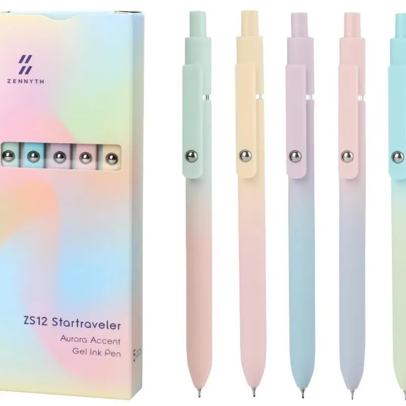 

5-piece Set Color Ballpoint Pens Quick Drying Pointed Black Ink Retro Style Office and Study Morandi Retro Color