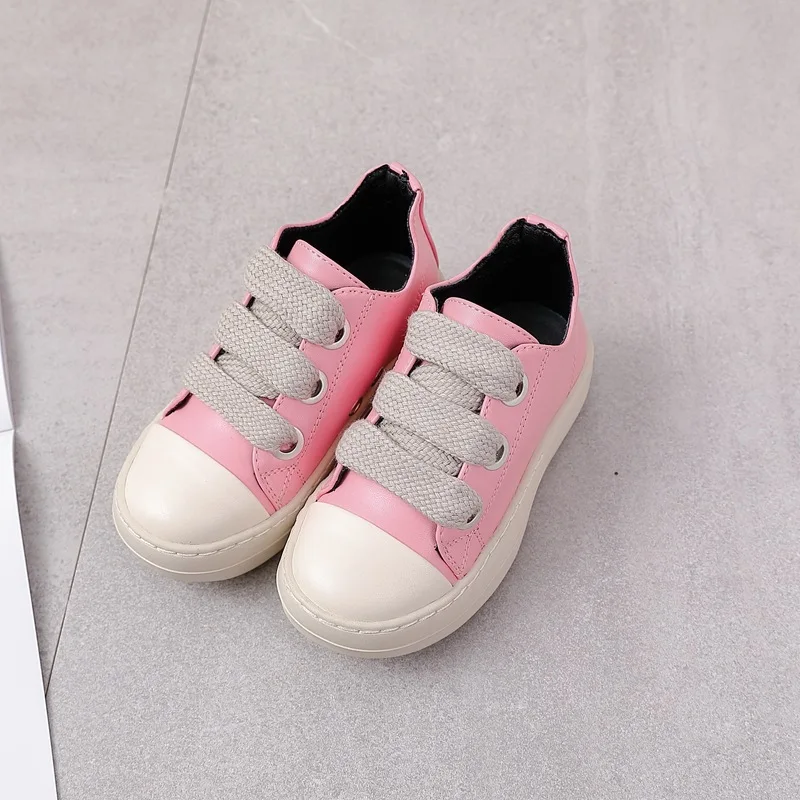 Kids Sneakers Girls Boys Children's Shoes Owen Leather Jumbo Lace Up Slip On Casual Spring Streetwear Black Pink Red Boots