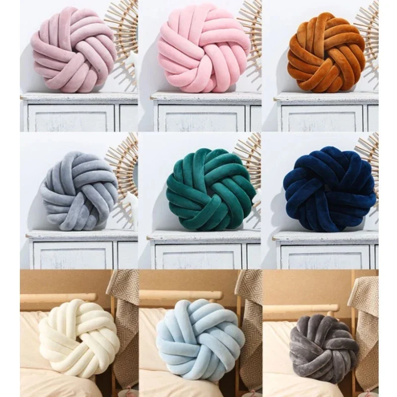 Inyahome Knot Ball Large Decorative Throw Pillows Soft Velvet Round Knotted Pillow for Home Bed Room Couch Decor Office Sofa