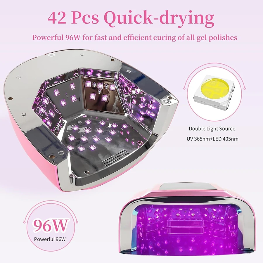 Dual Light Source Rechargeable Nail Lamp with Mirror Bottom Cordless Gel Polish Dryer Pedicure Machine Wireless Nail UV LED Lamp
