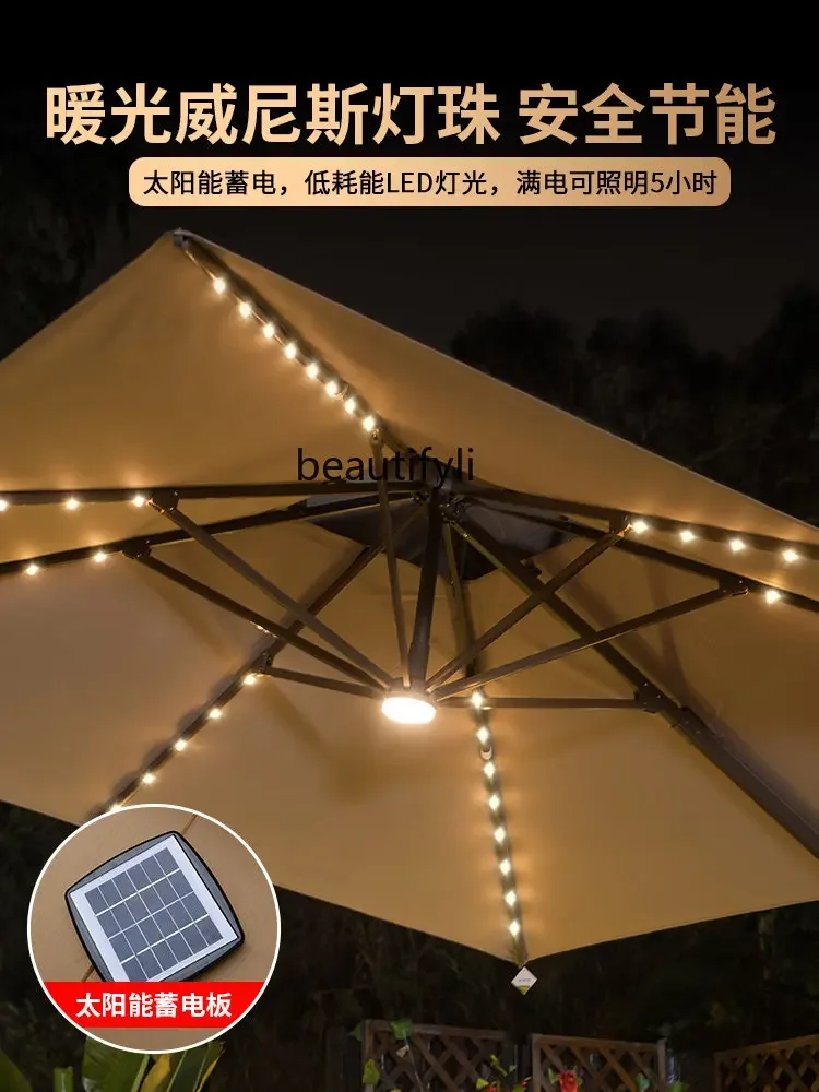 Outdoor Solar Sunshade Garden Large Led Light Day and Night Dual-Use Outdoor Stall Roman Umbrella