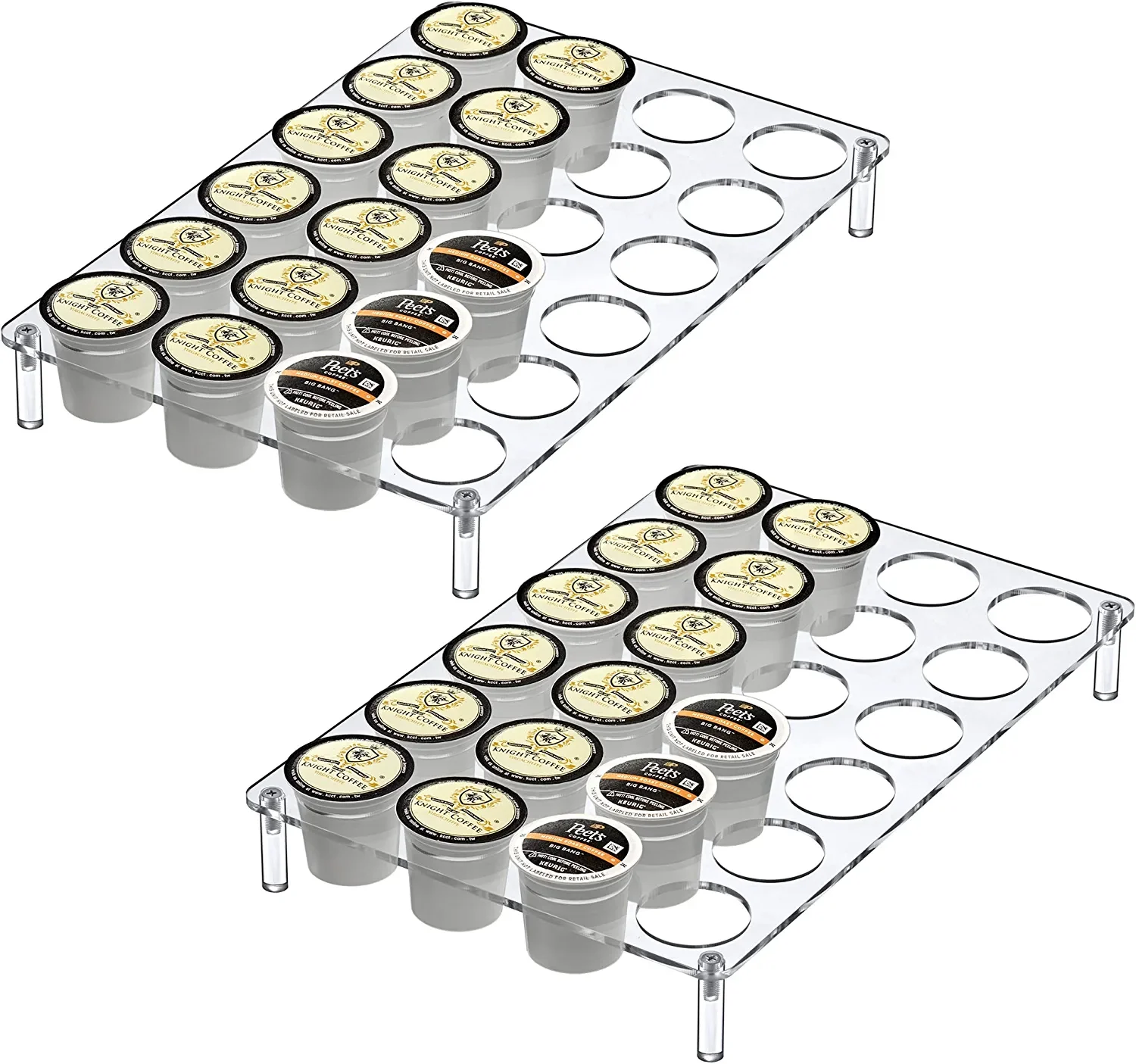 

2-Pack 24-Slot Flat Acrylic Coffee Pod Holder, Coffee Capsule Storage Rack for Countertop Drawer,Up to 48 Keurig K-Cups