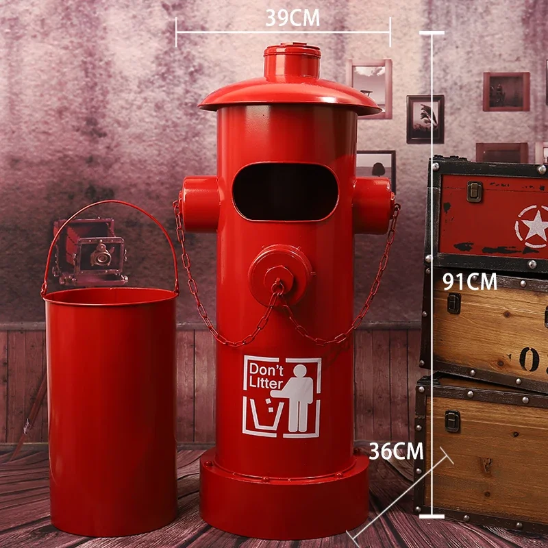 Retro wrought iron industrial personality storage tube fire hydrant with cover foot metal trash can living room outdoor.