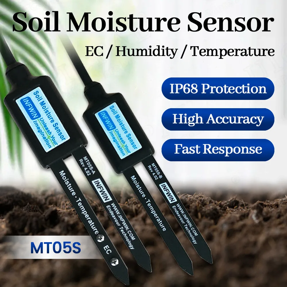 

Soil Moisture Temperature EC Sensor Flat Probe Module 5M Output 1-Wire BUS IP68 High Precision Measure Conductivity Transmitter