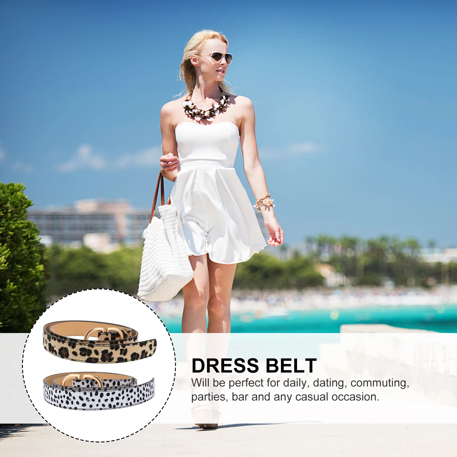 

2Pcs Women Adjustable Leopard PU Waist Dress Jean Metal Alloy Dress Belt Fashion Accessories Casual Daily Wear
