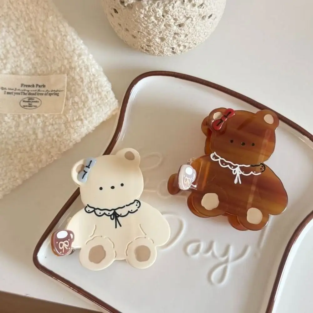 

Trendy Kawaii Cartoon Bear Shark Clip Bow Brown Acetic Acid Hair Claw Sweet Headdress Hair Clip Daily