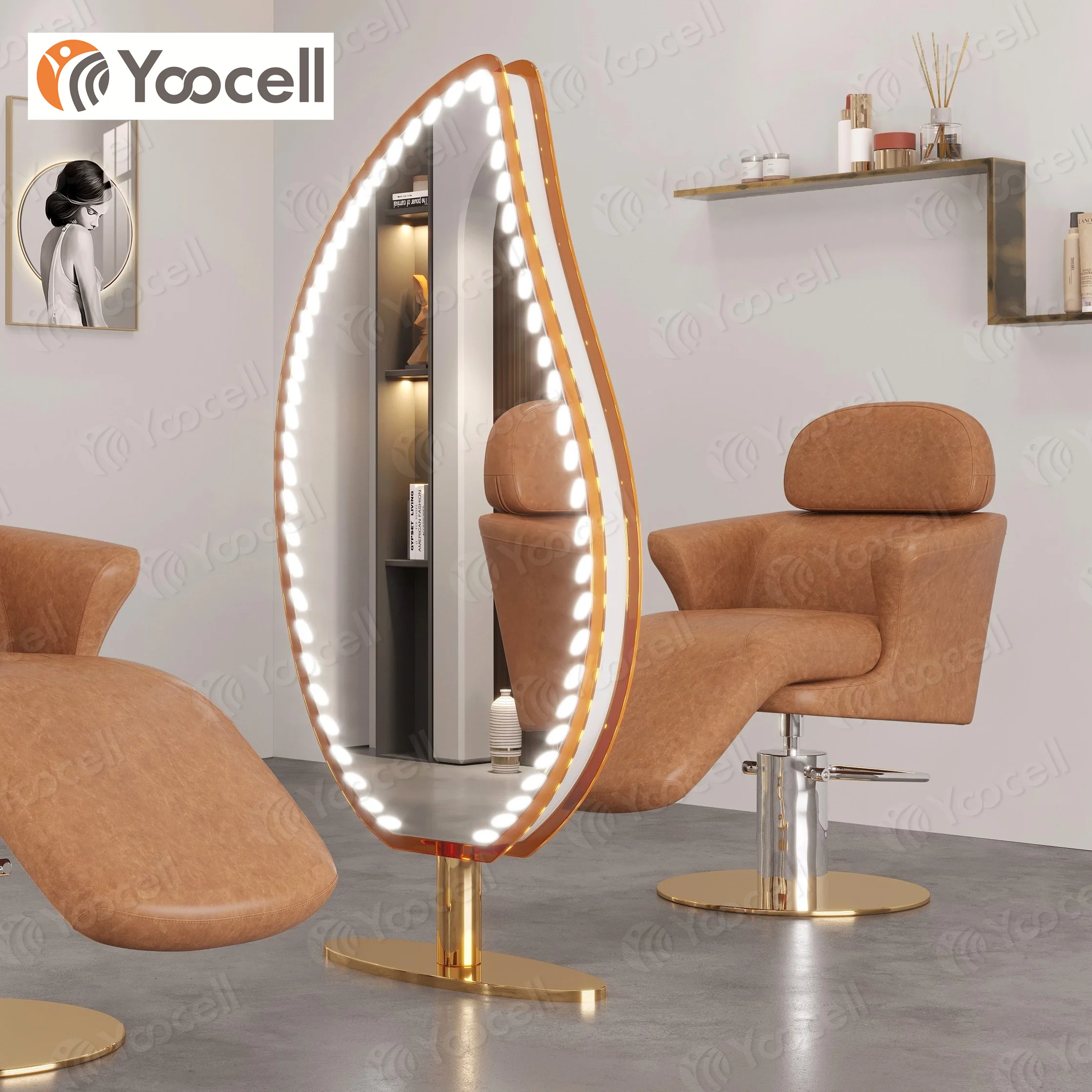 

Yoocell Salon Mirror Station Led Double Sided Salon Mirrors Hair Salon Equipment Furniture Mirror Station