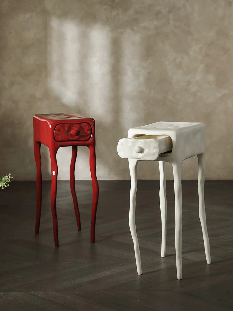 Table d'appoint texturée en argile de style européen du milieu du siècle avec tiroir, meuble de rangement créatif irrégulier pour salle à manger et maison