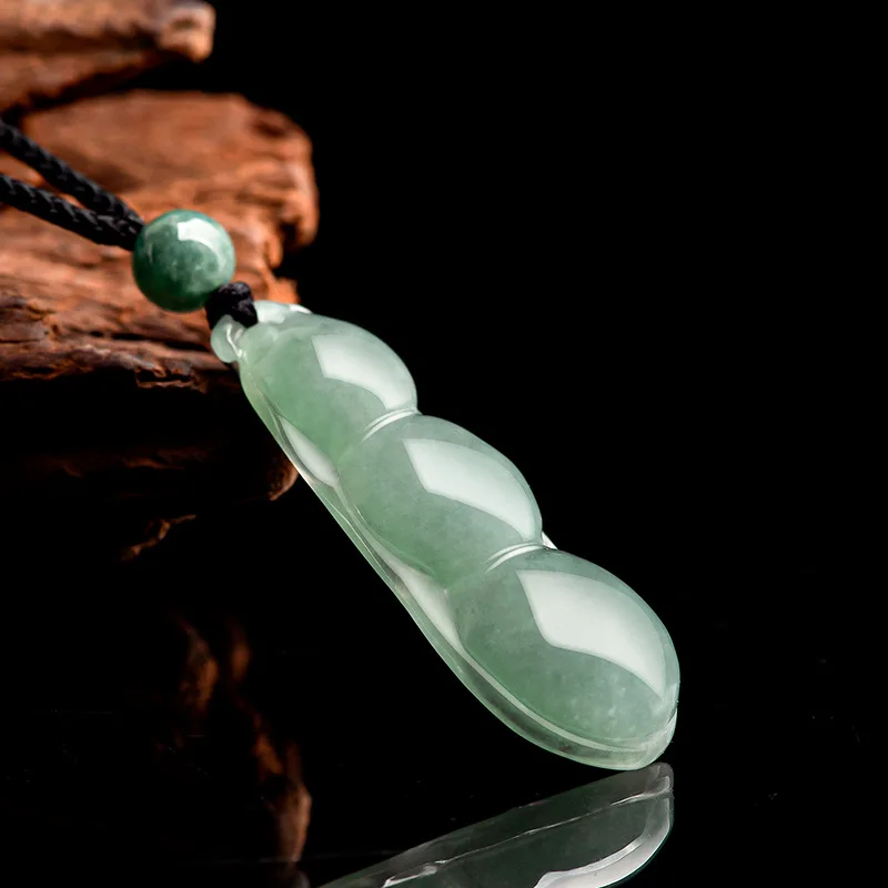 Natural Myanmar A Jade Oil Green Fudou Four Kidney Bean Ice Jadeite Pendant Flower Pieces Men's Women's Charms Jewelry Wholesale