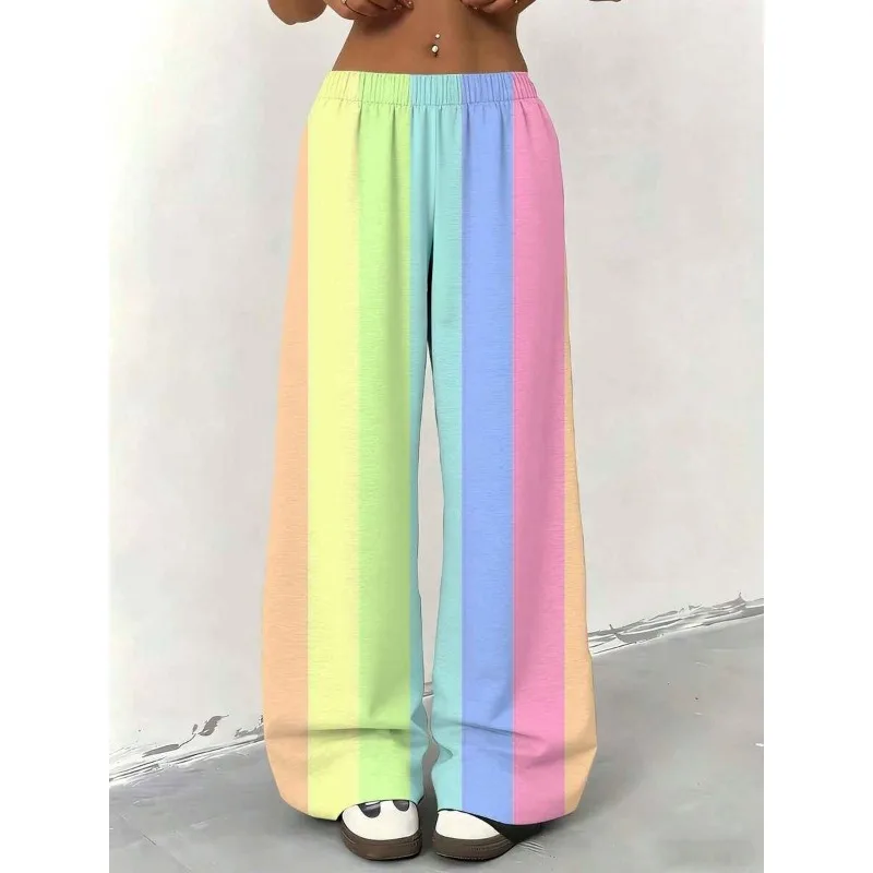 New Loose Casual Pants, Women's Yoga Pants, Breathable Hanging Straight Leg Wide Leg Sports Pants, Rainbow Printed Streetwear
