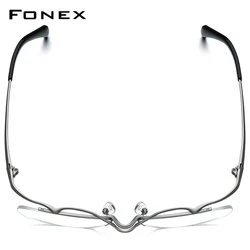FONEX Titanium Glasses Frame Men Brand Design Semi-Rimless Square Eyeglasses Half-Rim Japanese Ultralight-Weight Eyewear 85762