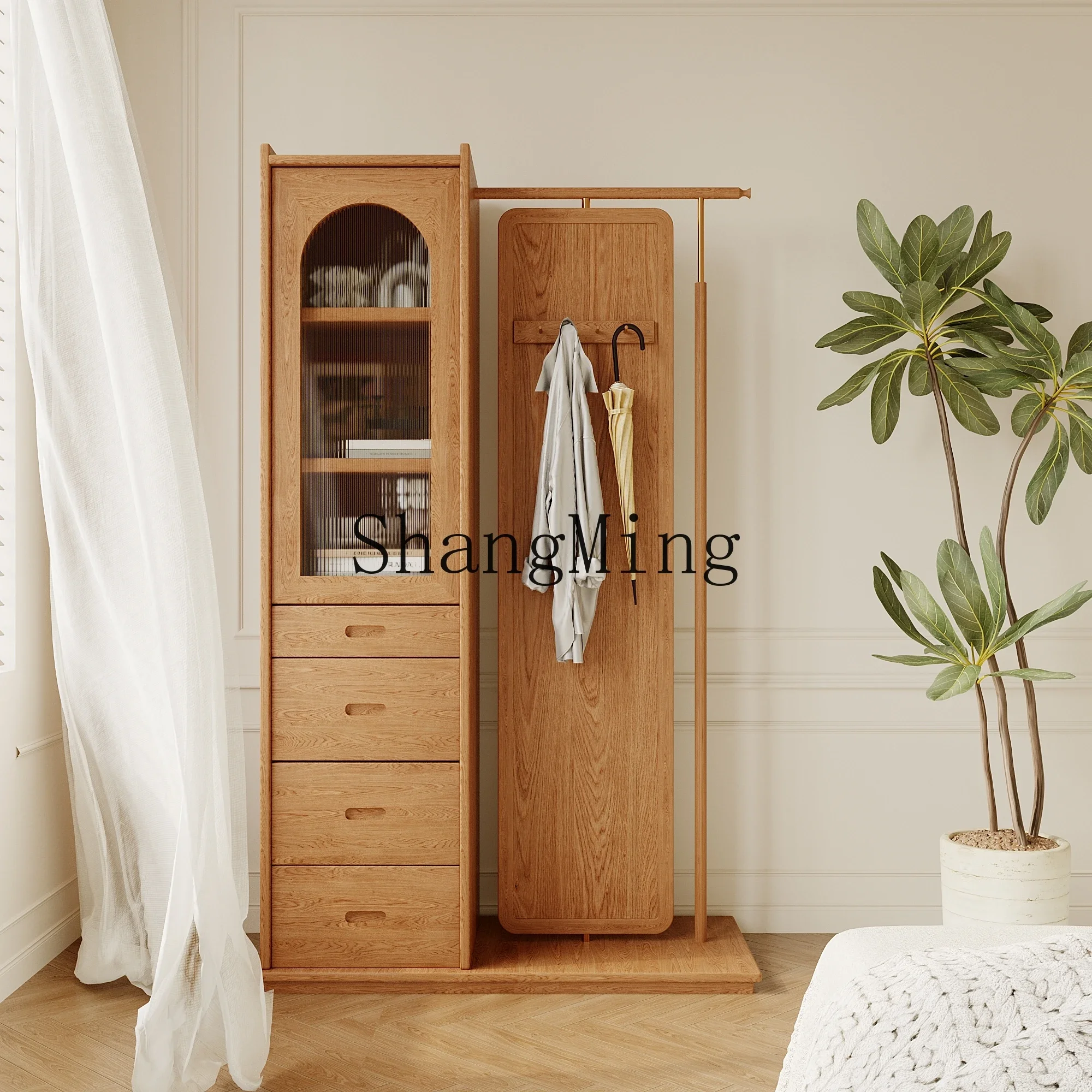 

CLLminimalist wood glass coat rack full-length mirror multi-function locker full-length mirror