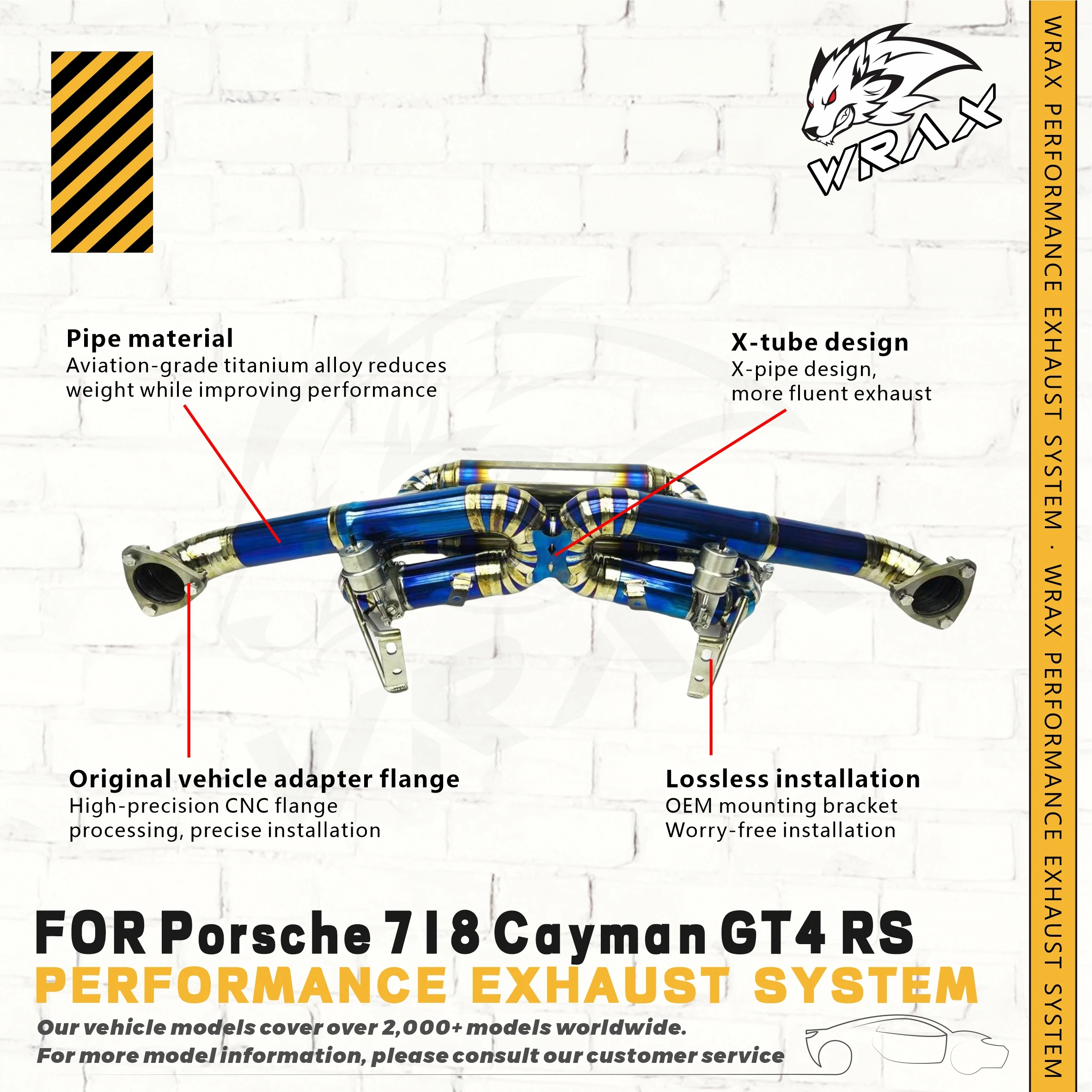 

WRAX X-pipe Design Выхлоп для Porsche 718 Cayman GT4 RS Глушитель Catback из титанового сплава с клапаном для установки без потерь