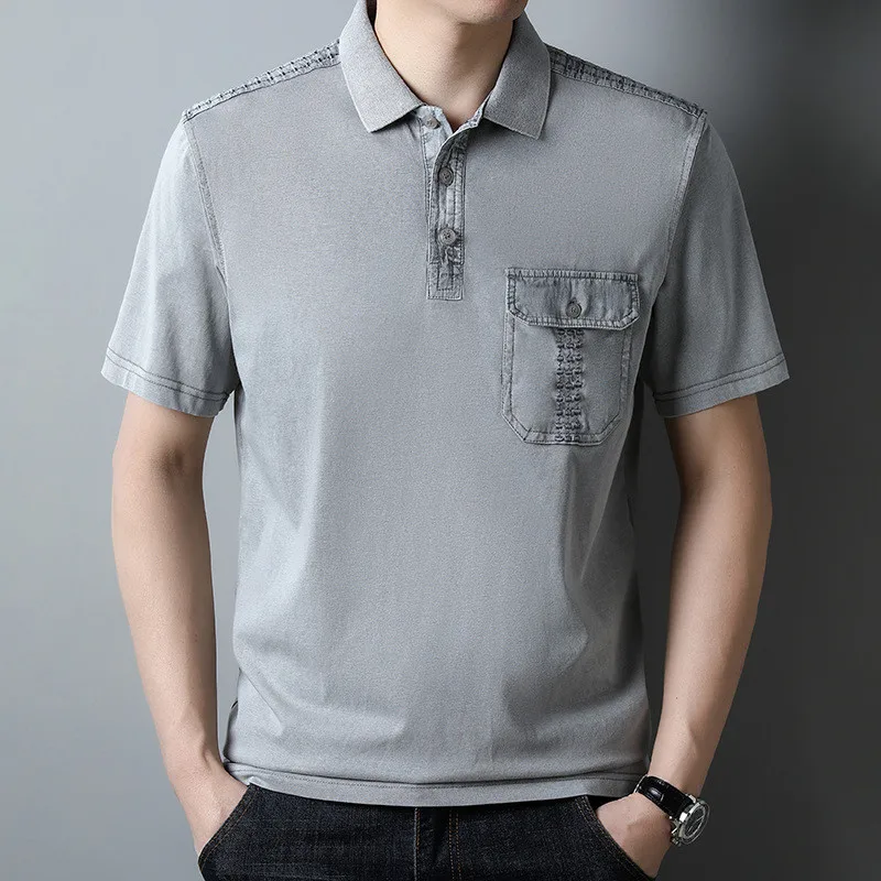 

100% Cotton Polo Shirt Men Short Sleeve Solid Summer Clothing Chest Pocket Casual Korean Male Polo Shirt Loose Tee Shirt Homme