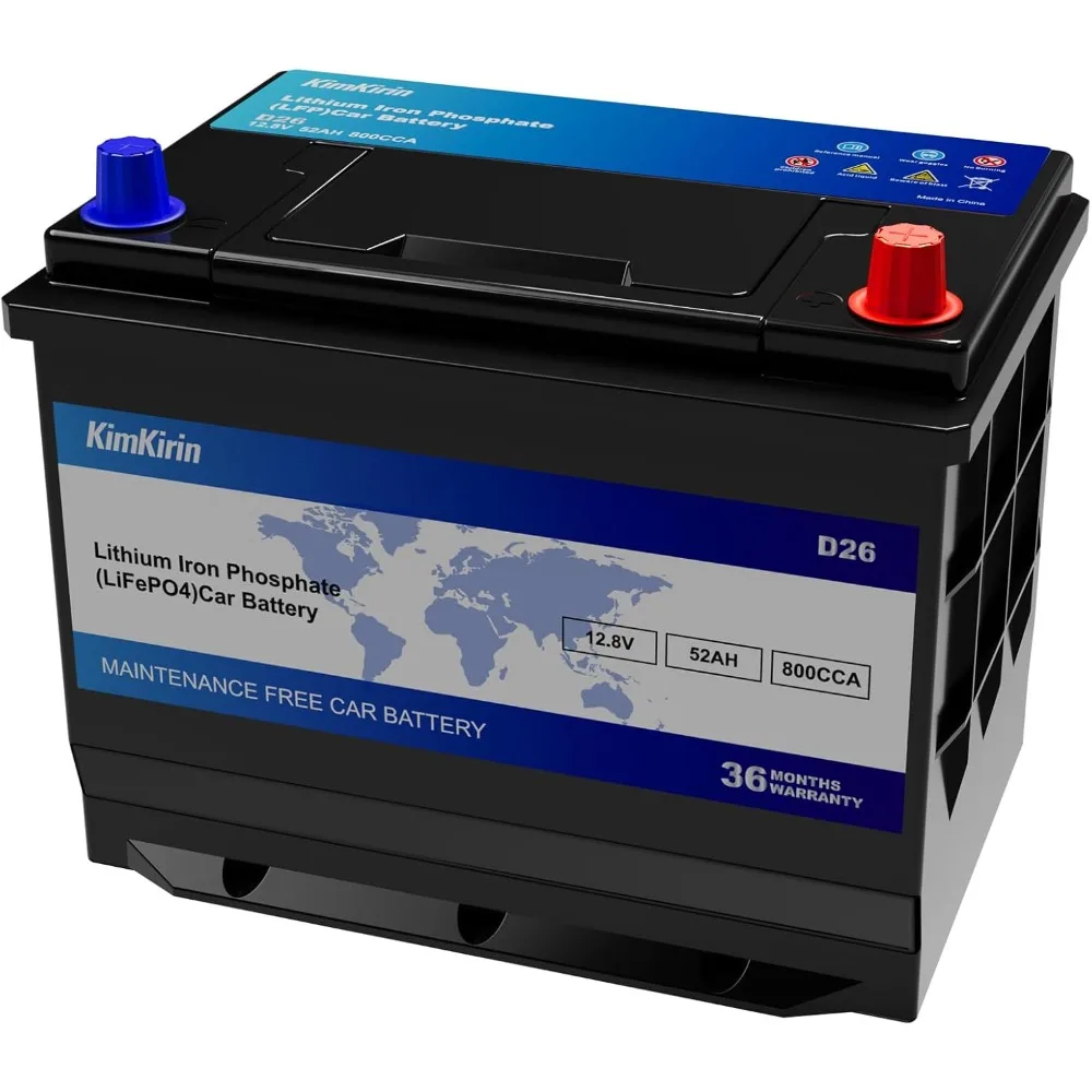 

Kim Kirin LiFePO4 Car Battery, 12.8V 52AH, Group 24/D26, 800CCA, 36-Month Warranty