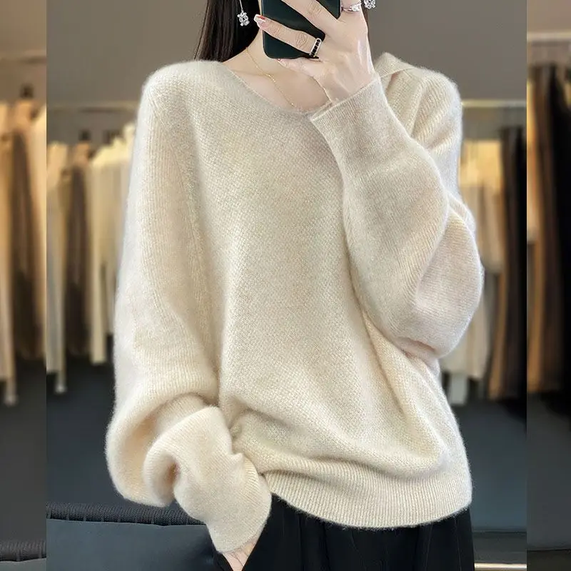 سترة بقلنسوة امرأة الخريف الشتاء كم طويل الكورية فضفاض البلوز قميص الصلبة عادية الأساسية البلوفرات الكورية متماسكة القمم البلوز