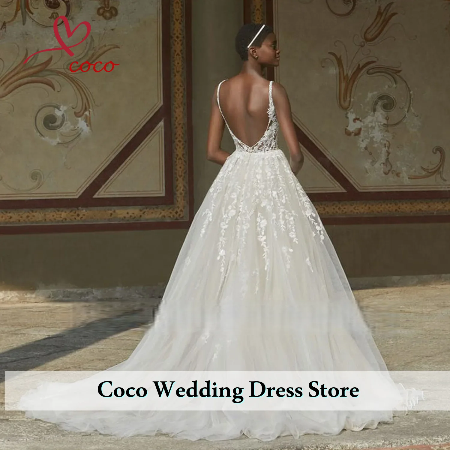 Customized Thin Shoulder Straps V-Neck Appliques Shiny 2 Pieces Mermaid  Wedding Dress With Detachable Train Vestido de Noiva