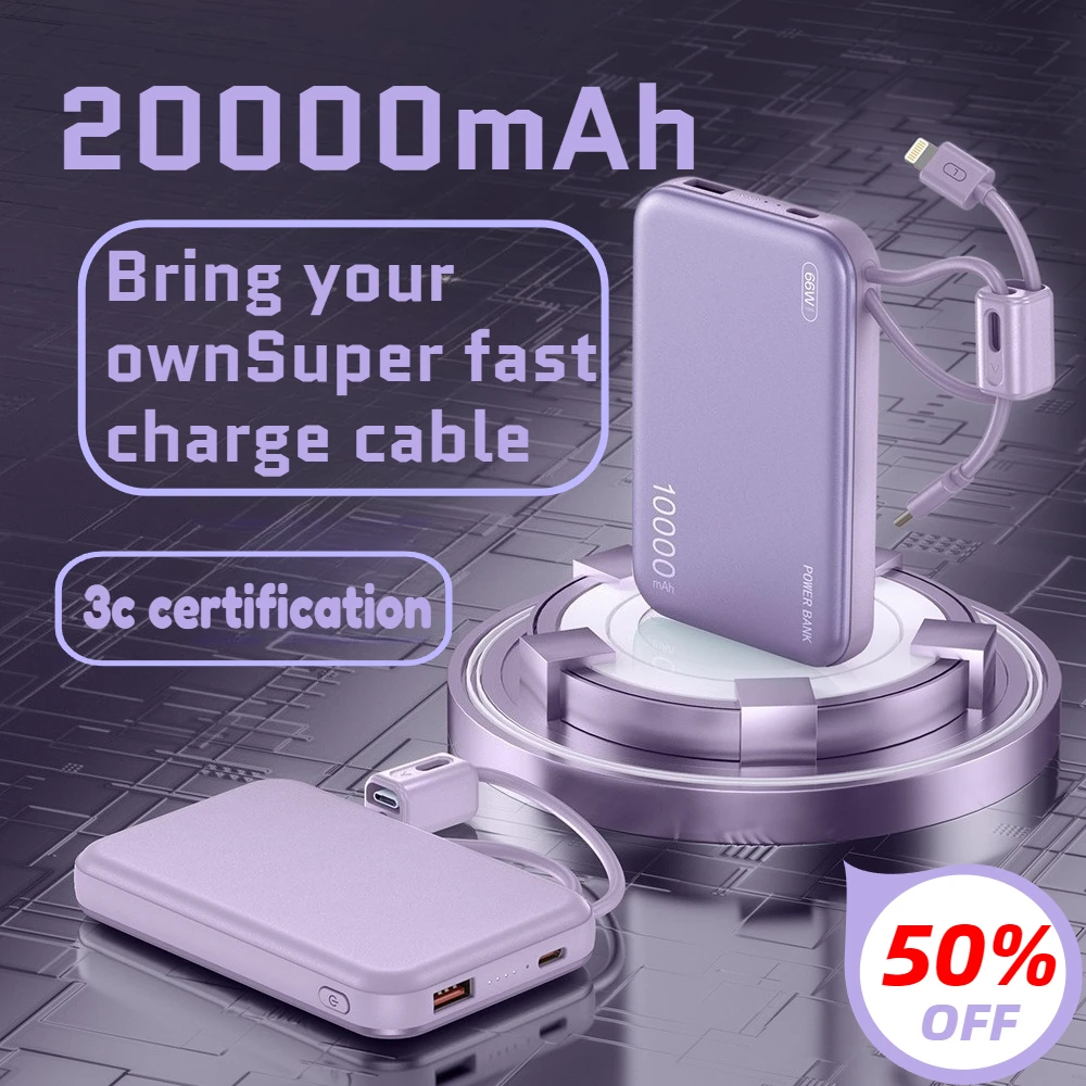 

20000 мАч, 66 Вт, внешний аккумулятор с быстрой зарядкой. Сертифицированный CCC с кабелем и безопасной зарядкой для Xiaomi, Huawei, Samsung, IPhone.