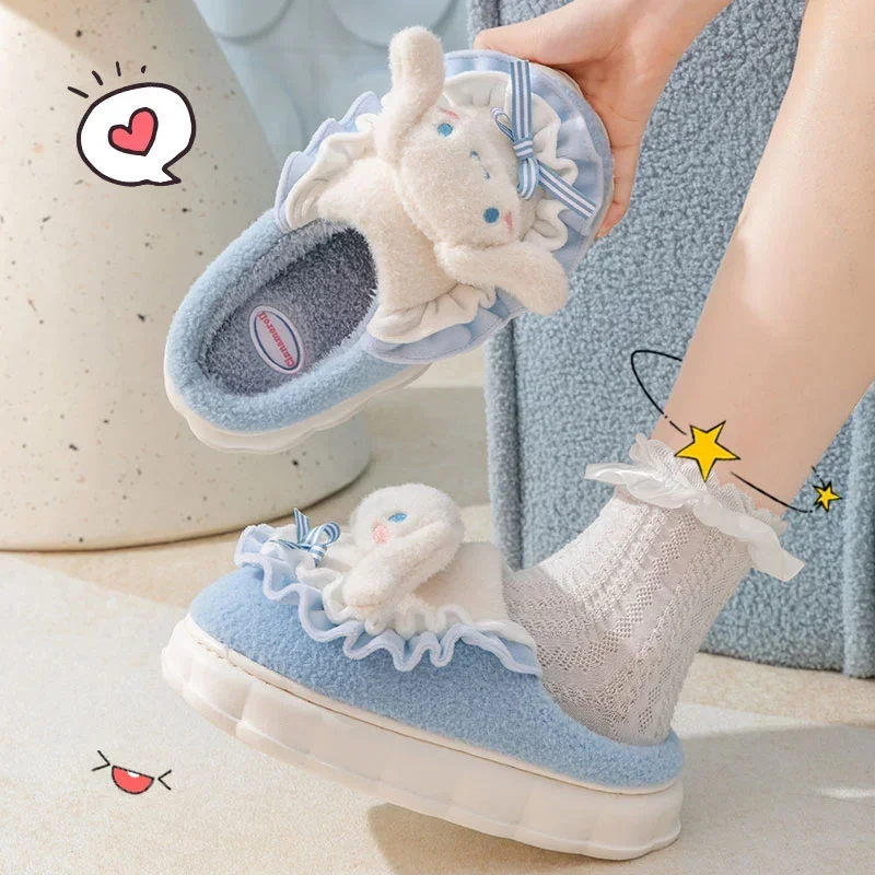 Sanrio Girls Cartoon Cotton Slippers Cute Soft Sole Cotton Shoes Outside with Warm and Thick Indoors Home Slipper Women Can Wear