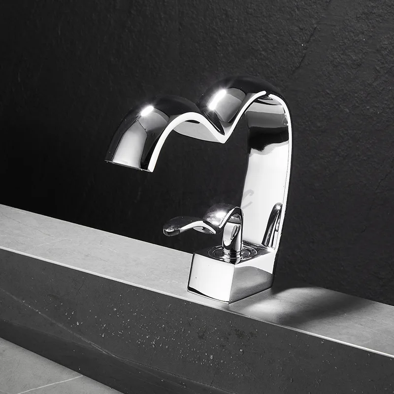 

Faucet with Dual Control of Hot and Cold Thickened Material Full Copper Creative Bathroom Basin Waterfall Style