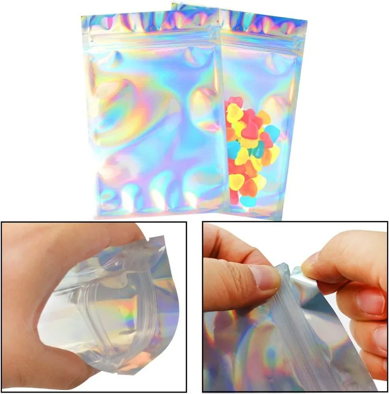 20/10pcs Iridescent Self-Sealing Bags Plastic Laser Holographic Clear Storage Bag Makeup Jewelry Zipper Bags Packaging Pouches