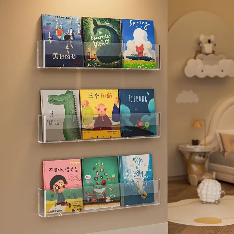 Wall Vinyl Records Rack Acrylic Brochure Holder Hanging Child Picture Book Shelf Literature File Magazine Comic Display Stand