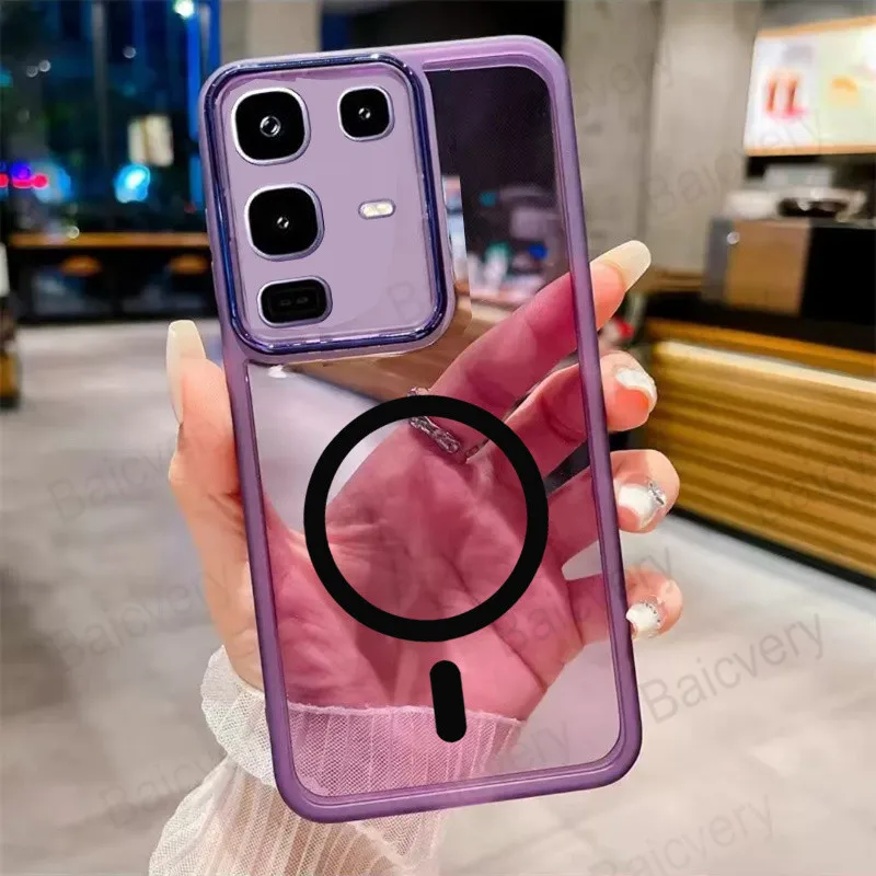 لهاتف انفينيكس نوت 50 برو 4G نوت 50 4G غطاء غلاف من السيليكون الشفاف الملون بالكامل مع ملصق مغناطيسي