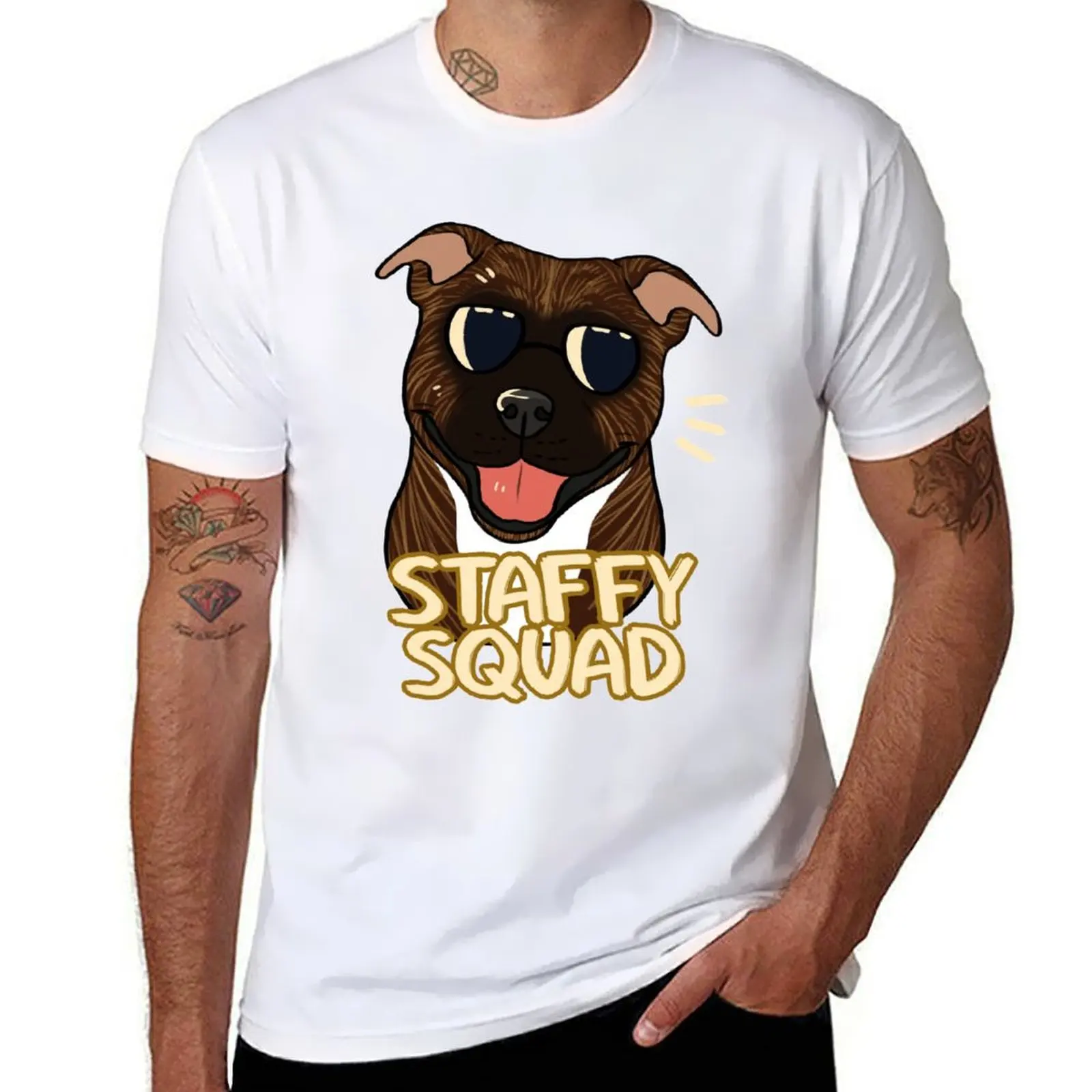 

STAFFY SQUAD (brindle) T-Shirt cotton t shirts man 100% t shirt man luxury T-Shirt