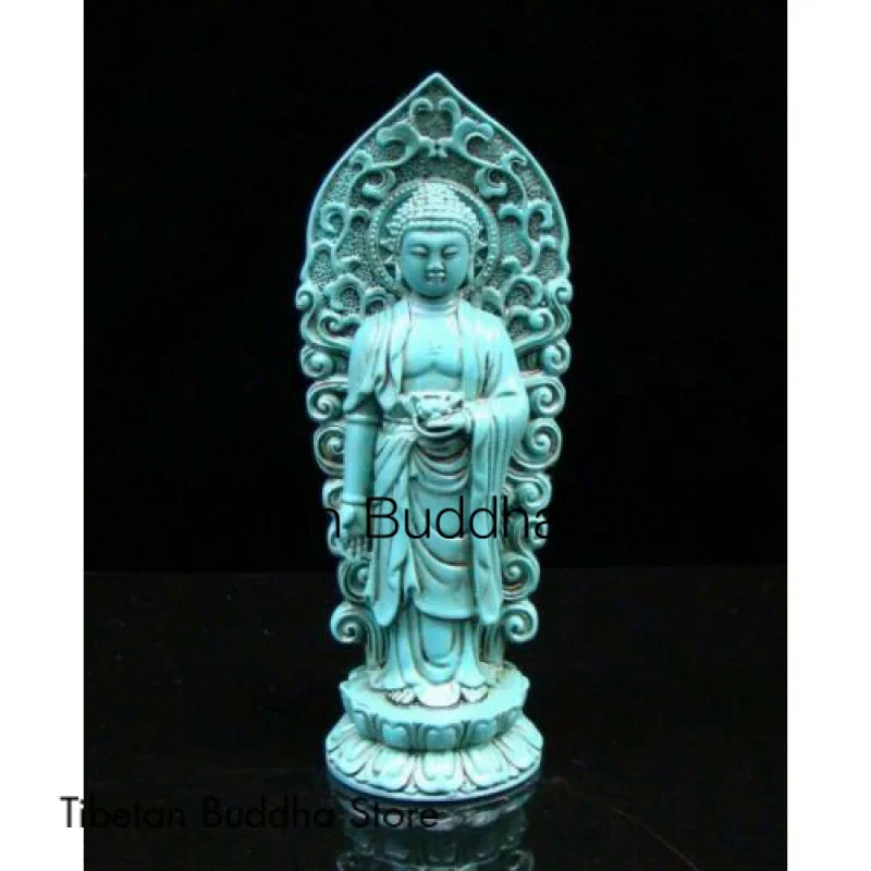 

Statue Chinese Natural Turquoise Buddha Lotus base Religion Green Hand-Carved