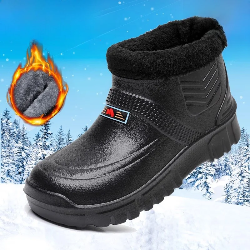 

Мужские и женские зимние водонепроницаемые хлопковые ботинки, легкие утепленные флисовые сапоги для работы на кухне, водонепроницаемые дождевые ботинки