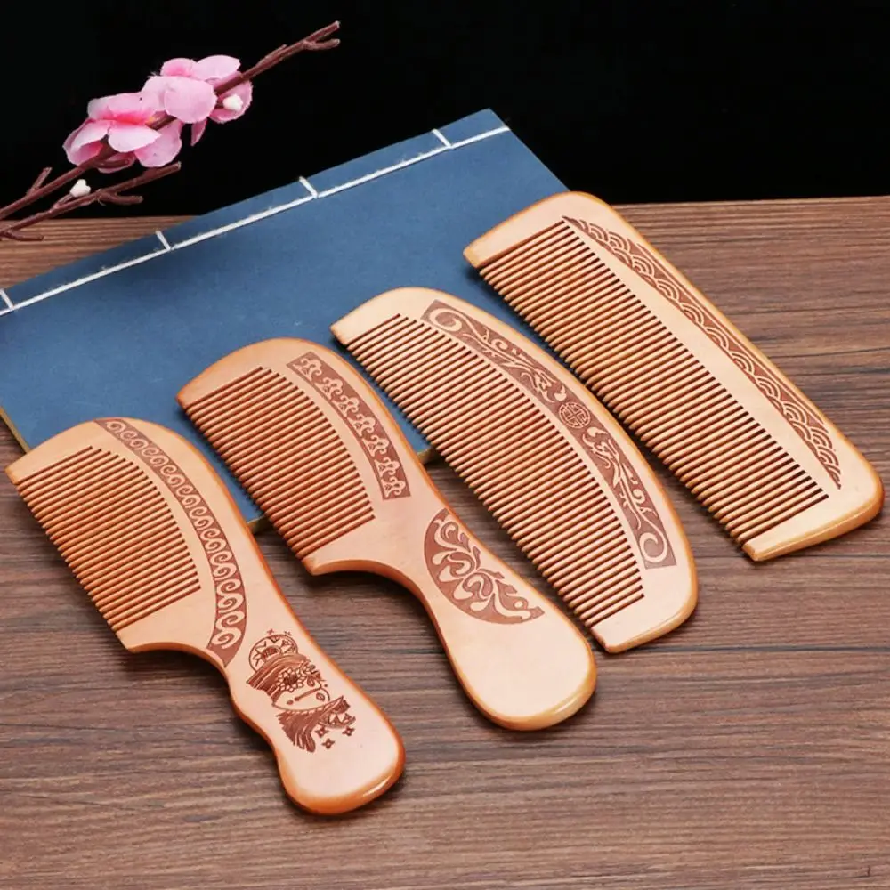 Peach Wood Peach Wood Hair Comb Anti-Static Close Teeth Peach Wood Comb Retro Traditional Natural Solid Wood Comb