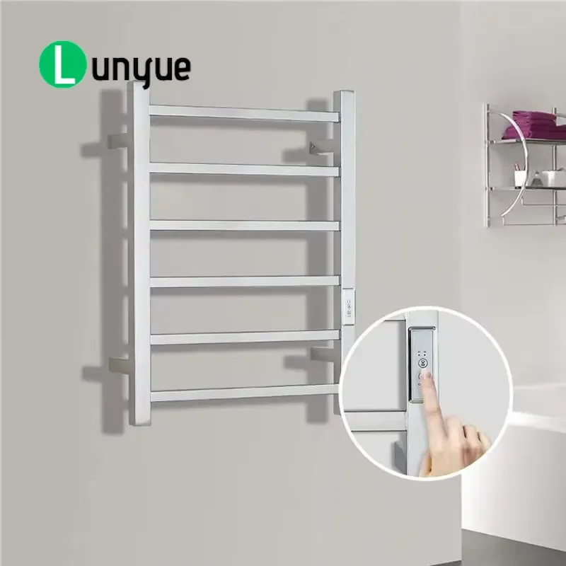 Square Chrome Plated Electric Heating Towel Rack Wall Mounted Bathroom Towel Warmer Heater for Home Bath Room Space Saving