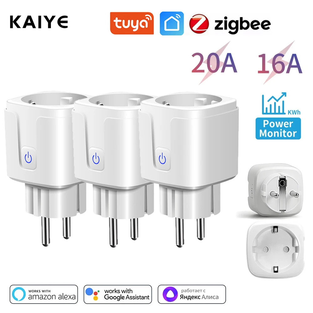 

Tuya Zigbee Smart Plug 16A/20A EU Smart Socket With Power Monitoring Timing Function Smart Life APP Works With Alexa Google Home