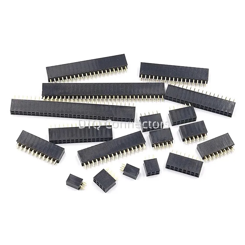 10Pcs 2.54mm Pitch Double Row Straight Needle PCB Header Connector 2x2/3/4/5/6/8/10/12/13/15/20/40Pin 2.54 Female Socket Strip