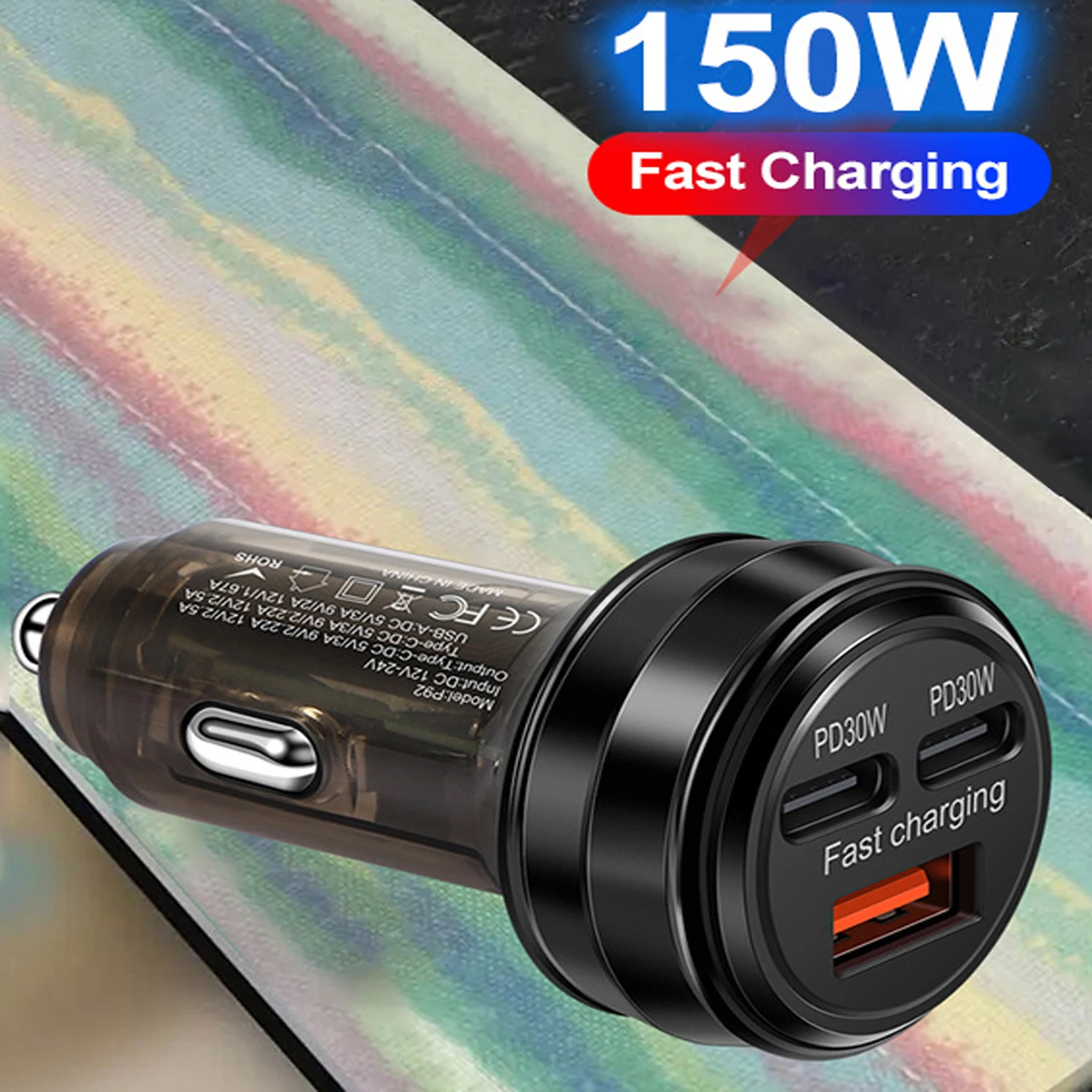 Dual USB C PD30W 3Ports PD USB Car Charging Mobile Phone Type-C Adapter Quick Charger in Car for iPhone  Samsung