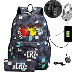 17 inch CR7 Football Backpack Large Waterproof Bookag Cute School Bags Travel Bussiness Laptop Mochila Backpack With Pencil Case