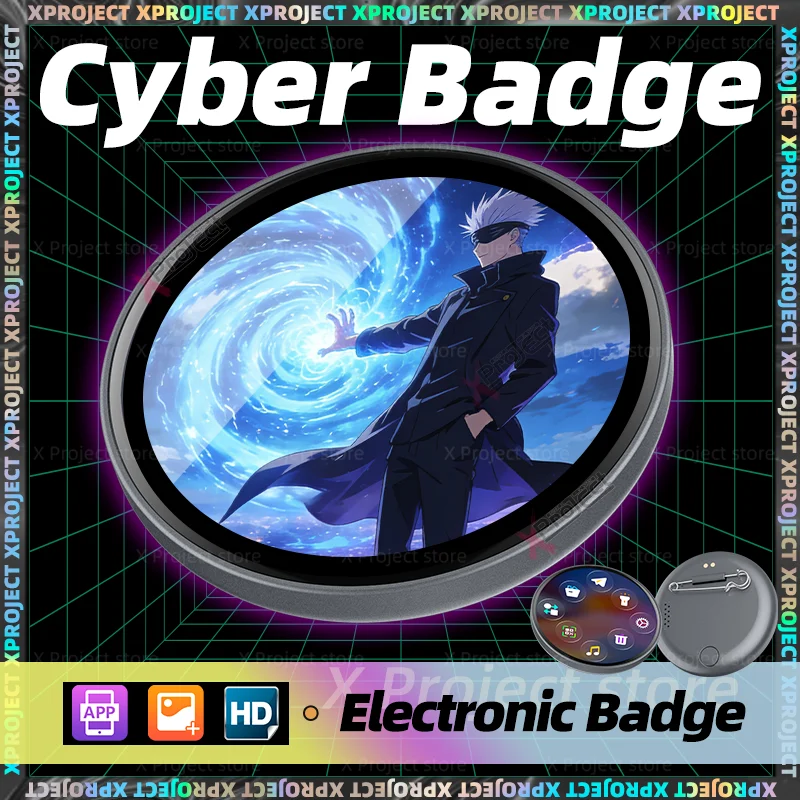

Electronic Badge Digital Display Touch Screen Customizable Photos GIFs Videos Bluetooth App Otaku Fans Anime Peripheral Gifts