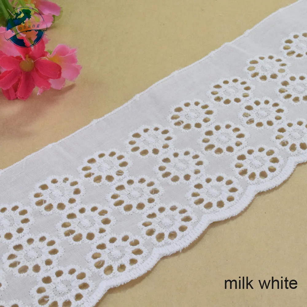 9cm Wide 100% Cotton Embroidery White Simple Lace Sewing Ribbon Trim Fabric Diy Craft Supplier Wedding Dress Accessories#4340