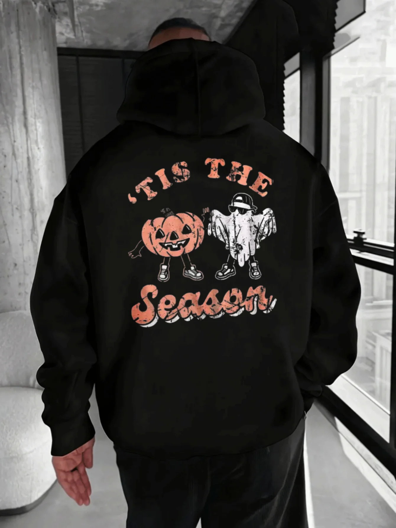 Men'S Retro Fleece-Lined Hooded Sweater Hoodie - Loose Fit Long Sleeve Winter Warmth with 