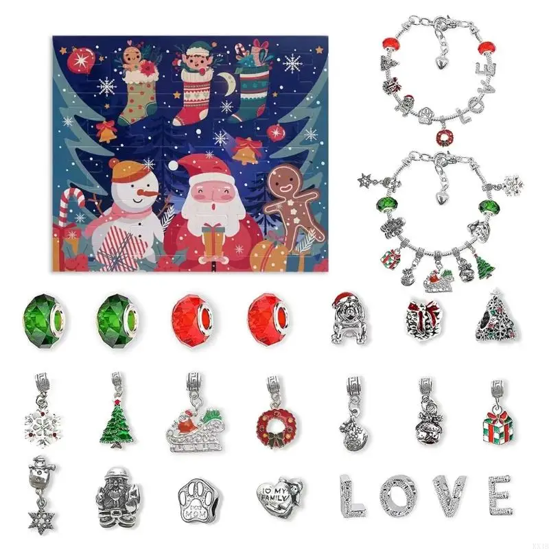 KX4B Christmas Advent Calendar Bracelets 2022 Girls Diy Bijoux Noël Bijoux Noël Calendrier Calendrier Calendrier Blindbox