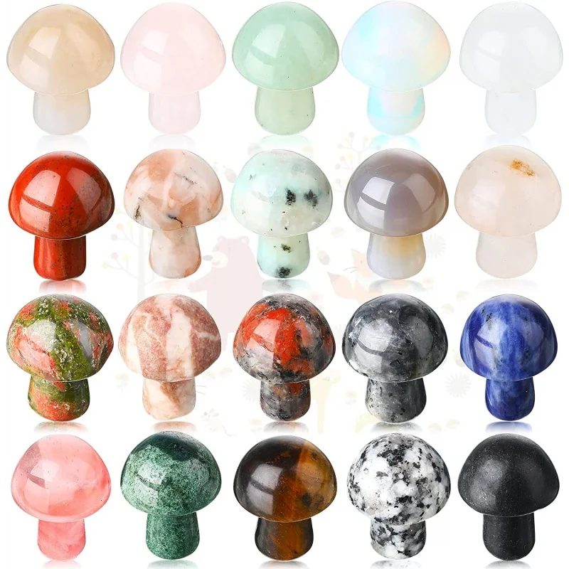 

10 Pieces Crystal Mushroom Decor Mini Mushroom Bulk Natural Gemstone Quartz Set for DIY Meditation Balancing Home Decoration