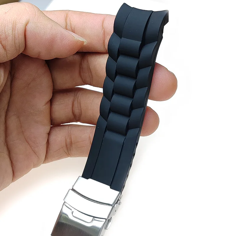 20mm 22mm Black Silicone Curved End Watch Strap Replacement for Universal Waterproof  Watch Bracelet Accessories with Tool