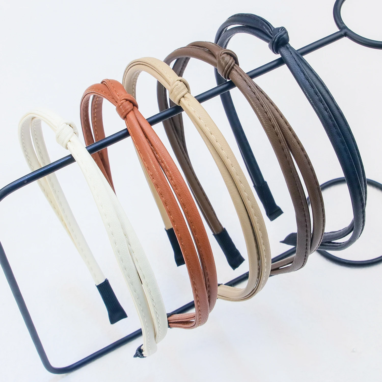 3/5 pieces, minimalist solid color PU synthetic leather knotted headband for women, simple daily casual hair accessories