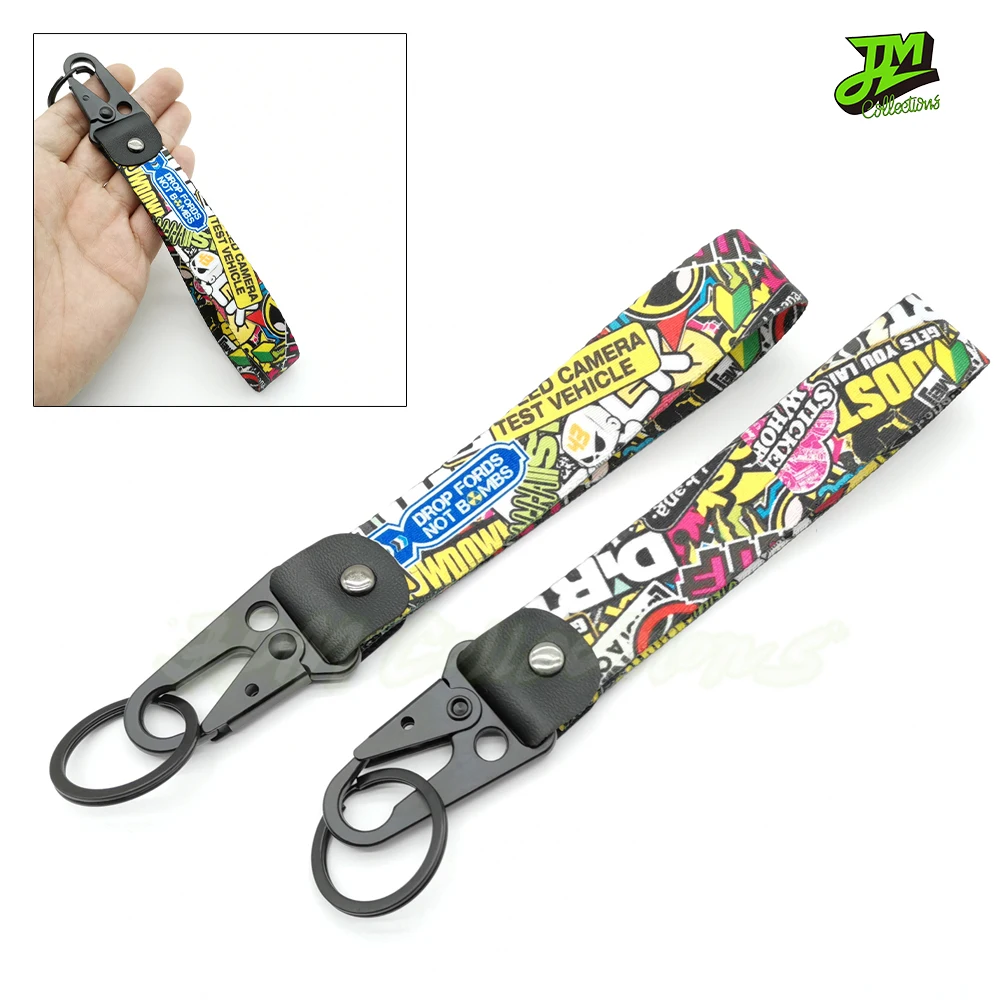 

High Quality Graffiti DOMO Car Keychain Spring Clip Lanyard Nylon Keyring JDM Racing Style Key Ring Auto Key Pendant Accessories