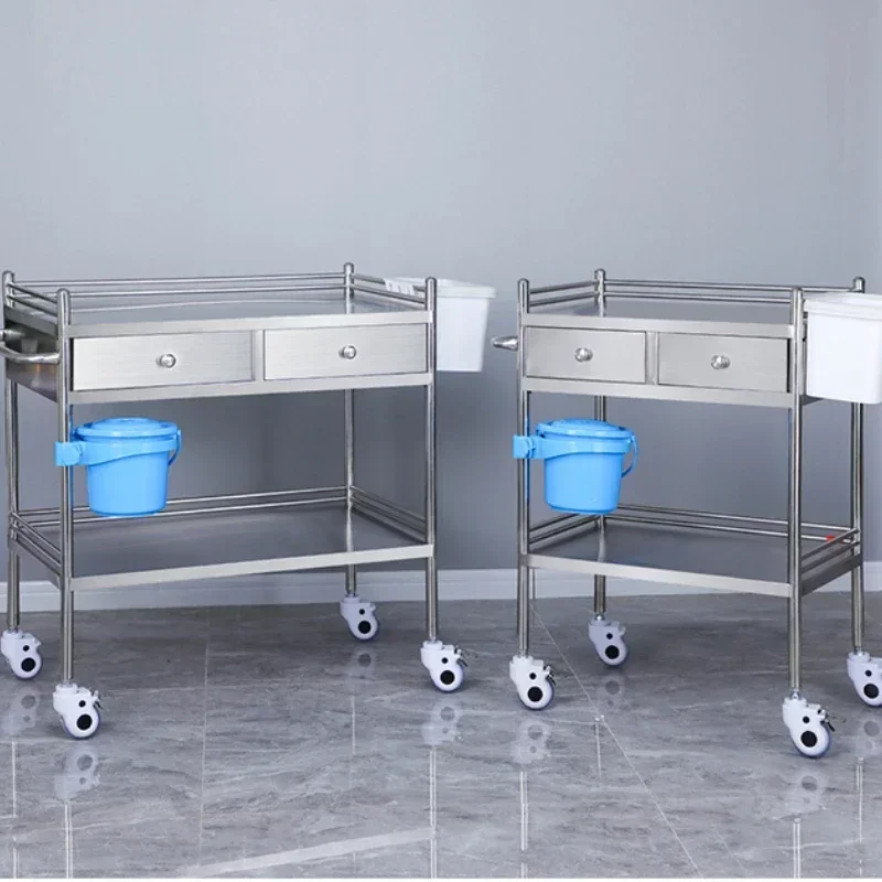 Stainless Steel Treatment Cart Clinic Trolley Operating Room Equipment Storage Beauty Instruments Cart Durable